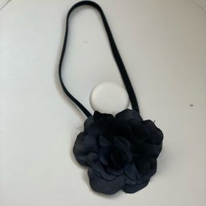 Black Rosette Headband - 3D Rose Satin headwrap Elastic Rose Headband